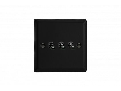 Designový vypínač Páčkový vypínač TOGGLE - 3-modulový schodišťový (č.6); jednosměrný (č.1) 10A 1-pólový KLASICKÉ - matně černá / černé (lesklé) iridium, XYT3.MB