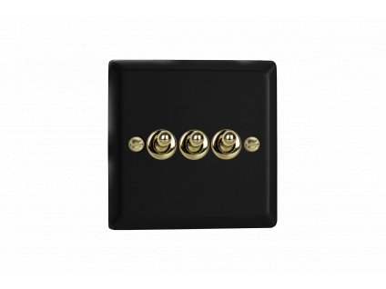 Designový vypínač Páčkový vypínač TOGGLE - 3-modulový schodišťový (č.6); jednosměrný (č.1) 10A 1-pólový KLASICKÉ - matně černá / leštěná mosaz, XYT3V.MB