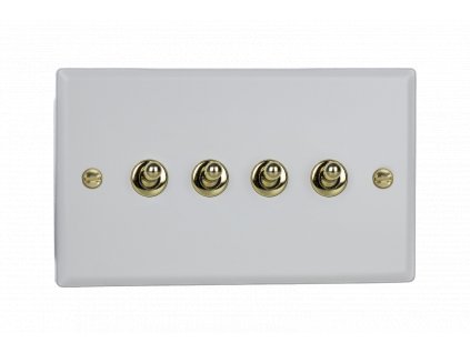 Designový vypínaè Páèkový vypínaè TOGGLE - 4-modulový schodiový (è.6); jednosmìrný (è.1) 10A 1-pólový KLASICKÉ - matnì bílá / letìná mosaz, XYT9V.MW