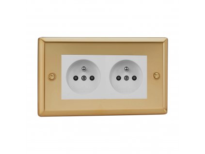 Klasický - Leštěná mosaz 2-Síťová zásuvka MAINS SOCKET - PIN CZ modul 16A do rámečků DataGrid (2 místa) - černá (Barva vnitřku Bílá, Verze Česká)