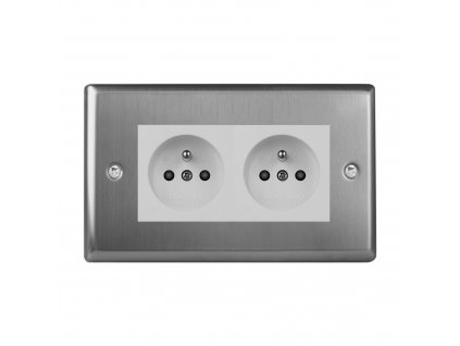 Klasický - Kartáčovaná ocel 2-Síťová zásuvka MAINS SOCKET - PIN CZ modul 16A do rámečků DataGrid (2 místa) - černá (Barva vnitřku Bílá, Verze Česká)