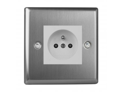 Klasický - Kartáčovaná ocel 1-Síťová zásuvka MAINS SOCKET - PIN CZ modul 16A do rámečků DataGrid (2 místa) - černá (Barva vnitřku Bílá, Verze Česká)