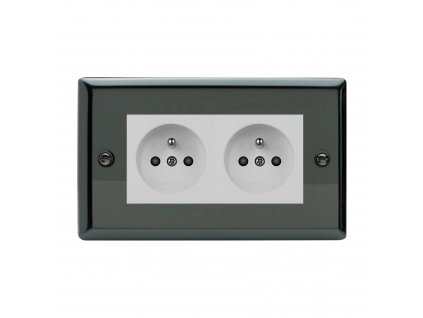 Klasický - Černé (lesklé) Iridium 2-Síťová zásuvka MAINS SOCKET - PIN CZ modul 16A do rámečků DataGrid (2 místa) - černá (Barva vnitřku Bílá, Verze Česká)