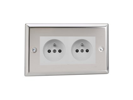 Designová zásuvka Klasický - leštěný chrom 2 - Síťová zásuvka MAINS SOCKET - 16A do rámečků DataGrid (2 místa), XCG4 DSE4FW