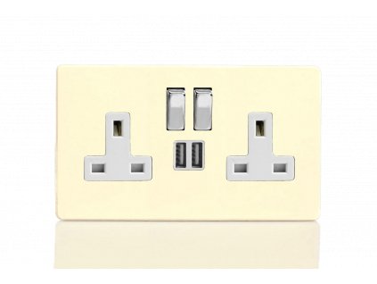 Designová zásuvka Síťová zásuvka MAINS SOCKET - Bezšroubkový - 2-modulový - bílá čokoláda, Síťová zásuvka MAINS SOCKET - Bezšroubkový - 2-modulový - bílá čokoláda
