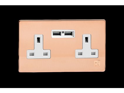 Designová zásuvka Síťová zásuvka MAINS SOCKET - Bezšroubkový - 2-modulový - cu29 surová měď, Síťová zásuvka MAINS SOCKET - Bezšroubkový - 2-modulový - cu29 surová měď