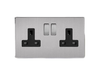 Designová zásuvka Síťová zásuvka MAINS SOCKET - Bezšroubkový - 2-modulový - kartáčovaná ocel, Síťová zásuvka MAINS SOCKET - Bezšroubkový - 2-modulový - kartáčovaná ocel