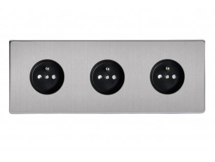 Designová zásuvka Síťová zásuvka MAINS SOCKET - Bezšroubkový - 3-modulový - kartáčovaná ocel, Síťová zásuvka MAINS SOCKET - Bezšroubkový - 3-modulový - kartáčovaná ocel