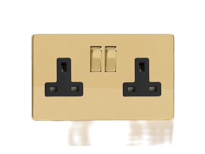 Designová zásuvka Síťová zásuvka MAINS SOCKET - Bezšroubkový - 2-modulový - leštěná mosaz, Síťová zásuvka MAINS SOCKET - Bezšroubkový - 2-modulový - leštěná mosaz