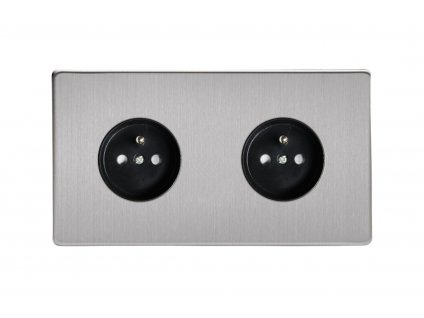 Designová zásuvka Síťová zásuvka MAINS SOCKET - Bezšroubkový - 2-modulový - kartáčovaná ocel, Síťová zásuvka MAINS SOCKET - Bezšroubkový - 2-modulový - kartáčovaná ocel
