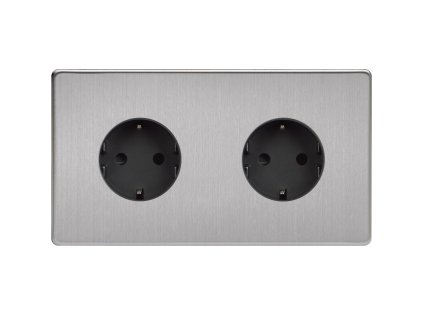 Designová zásuvka Síťová zásuvka MAINS SOCKET - Bezšroubkový - 2-modulový - kartáčovaná ocel, Síťová zásuvka MAINS SOCKET - Bezšroubkový - 2-modulový - kartáčovaná ocel