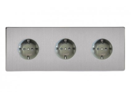 Designová zásuvka Síťová zásuvka MAINS SOCKET - Bezšroubkový - 3-modulový - kartáčovaná ocel, Síťová zásuvka MAINS SOCKET - Bezšroubkový - 3-modulový - kartáčovaná ocel