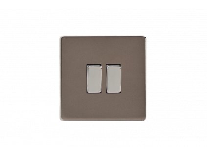 Designový vypínač Kolébkový vypínač ROCKER - 2-modulový schodišťový (č.6); jednosměrný (č.1) 10A 1-pólový BEZŠROUBKOVÉ - cínová / chromové kolébky, XDR2S