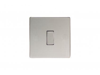 Designový vypínač Kolébkový vypínač ROCKER - 1-modulový schodišťový (č.6); jednosměrný (č.1) 10A 1-pólový BEZŠROUBKOVÉ - leštěný chrom / chromová kolébka, rocker XDC1S screwless polished chrome