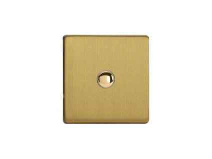 Designový vypínač Tlačítkový vypínač IMPULSE - 1-modulový jednosměrný (č.1) 6A 1-pólový momentový BEZŠROUBKOVÉ - kartáčovaná mosaz / mosazné tlačítko, XDBP1S