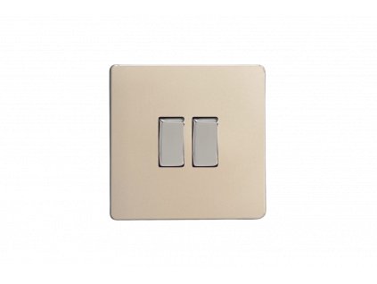 Designový vypínač Kolébkový vypínač ROCKER - 2-modulový schodišťový (č.6); jednosměrný (č.1) 10A 1-pólový BEZŠROUBKOVÉ - satén / chromové kolébky, rocker XDN2S screwless satin