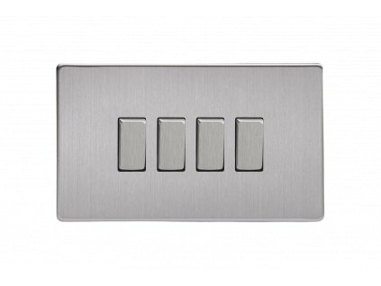 Designový vypínač Kolébkový vypínač ROCKER - 4-modulový schodišťový (č.6); jednosměrný (č.1) 10A 1-pólový BEZŠROUBKOVÉ - kartáčovaná ocel / ocelové kolébky, XDS9S