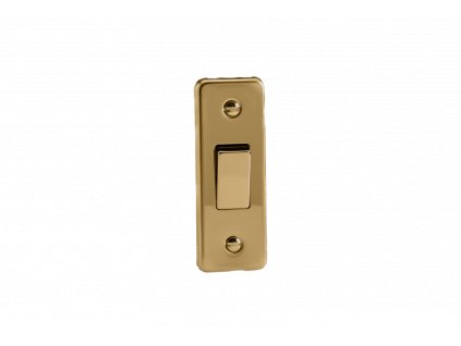 Designový vypínač Kolébkový vypínač ROCKER - 1-modulový schodišťový (č.6); jednosměrný (č.1) 10A 1-pólový KLASICKÉ - leštěná mosaz / mosazná kolébka, XVA1D