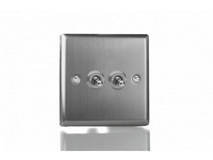 Designový vypínač Páčkový vypínač TOGGLE - 2-modulový schodišťový (č.6); jednosměrný (č.1) 10A 1-pólový KLASICKÉ - kartáčovaná ocel / ocelové páčky, XTT2 brushed steel