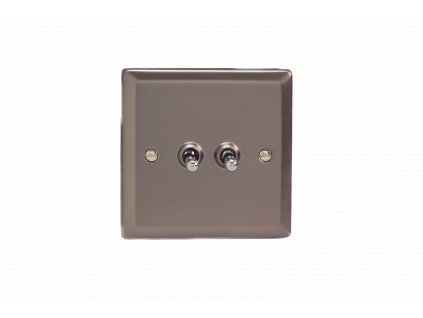 Designový vypínač Páčkový vypínač TOGGLE - 2-modulový schodišťový (č.6); jednosměrný (č.1) 10A 1-pólový KLASICKÉ - cínová / chromové páčky, XRT2 pewter