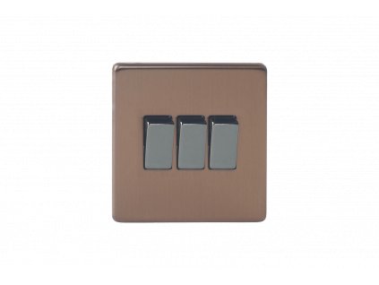 Designový vypínač Kolébkový vypínač ROCKER - 3-modulový schodišťový (č.6); jednosměrný (č.1) 10A 1-pólový BEZŠROUBKOVÉ - kartáčovaný bronz / černé (lesklé) iridium, XDY3S.BZ