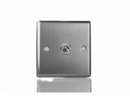Designový vypínač Páčkový vypínač TOGGLE - 1-modulový schodišťový (č.6); jednosměrný (č.1) 10A 1-pólový KLASICKÉ - kartáčovaná ocel / ocelová páčka, XTT1 brushed steel