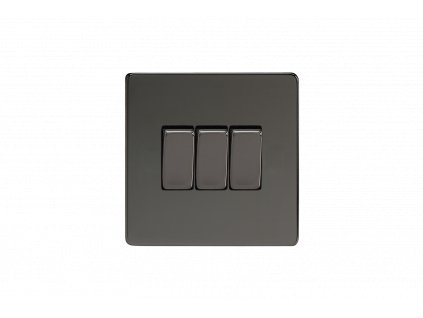 Designový vypínač Kolébkový vypínač ROCKER - 3-modulový schodišťový (č.6); jednosměrný (č.1) 10A 1-pólový BEZŠROUBKOVÉ - černé (lesklé) iridium / černé (lesklé) iridium, XDI3S
