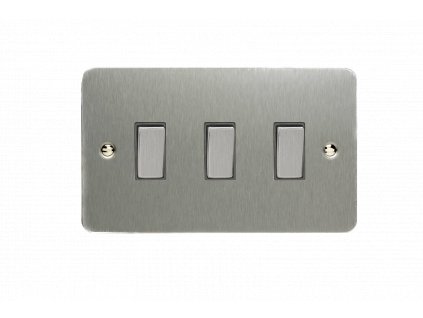 Designový vypínač Kolébkový vypínač ROCKER - 3-modulový schodišťový (č.6); jednosměrný (č.1) 10A 1-pólový ULTRAPLOCHÉ - kartáčovaná ocel / ocelové kolébky, XFS93D