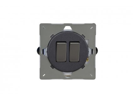 Designový vypínač Kolébkový vypínač ROCKER - 2-modulový schodišťový (č.6); jednosměrný (č.1) 10A 1-pólový BEZŠROUBKOVÉ - matně černá / černé (lesklé) iridium, varigrid rocker Z1EG2Y.MB screwless matt black