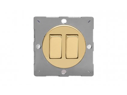 Designový vypínač Kolébkový vypínač ROCKER - 2-modulový schodišťový (č.6); jednosměrný (č.1) 10A 1-pólový MODULÁRNÍ - leštěná mosaz / mosazné kolébky, varigrid rocker Z1EG2V