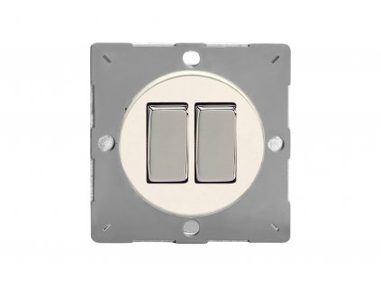 Designový vypínač Kolébkový vypínač ROCKER - 2-modulový schodišťový (č.6); jednosměrný (č.1) 10A 1-pólový MODULÁRNÍ - matně bílá / chromová kolébka, varigrid rocker Z1EG2Y.MW