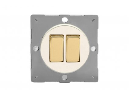 Designový vypínač Kolébkový vypínač ROCKER - 2-modulový schodišťový (č.6); jednosměrný (č.1) 10A 1-pólový MODULÁRNÍ - matně bílá / mosazná kolébka, varigrid rocker Z1EG2YV.MW