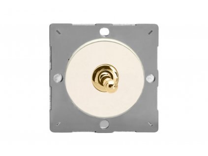 Designový vypínač Páčkový vypínač TOGGLE - 1-modulový schodišťový (č.6); jednosměrný (č.1) 10A 1-pólový MODULÁRNÍ - matně bílá / mosazná páčka, varigrid toggle Z1EGT1YV.MW