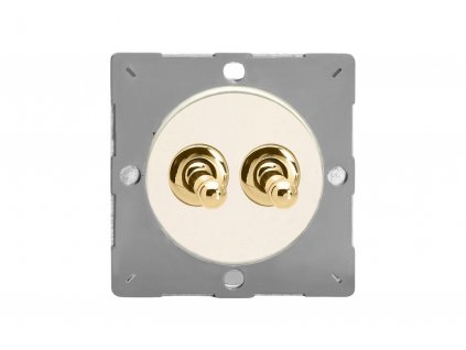 Designový vypínač Páčkový vypínač TOGGLE - 2-modulový schodišťový (č.6); jednosměrný (č.1) 10A 1-pólový MODULÁRNÍ - matně bílá / mosazná páčka, varigrid toggle Z1EGT2YV.MW