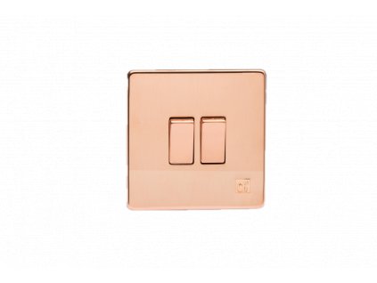 Designový vypínač Kolébkový vypínač ROCKER - 2-modulový schodišťový (č.6); jednosměrný (č.1) 10A 1-pólový BEZŠROUBKOVÉ - cu29 surová měď / surové měděné kolébky, XDY2S.AC