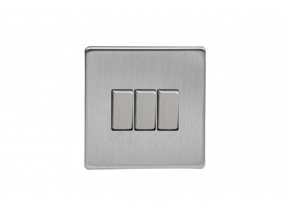 Designový vypínač Kolébkový vypínač ROCKER - 3-modulový schodišťový (č.6); jednosměrný (č.1) 10A 1-pólový BEZŠROUBKOVÉ - kartáčovaná ocel / ocelové kolébky, XDS3S