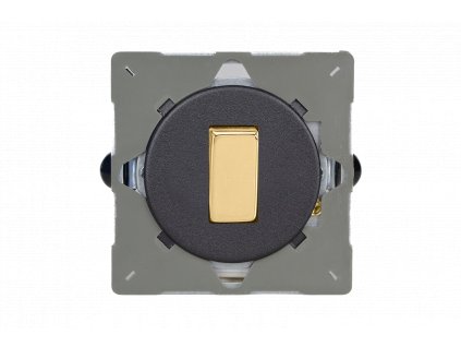 Designový vypínač Kolébkový vypínač ROCKER - 1-modulový schodišťový (č.6); jednosměrný (č.1) 10A 1-pólový MODULÁRNÍ - matně černá / mosazná kolébka, Z1EG1YV.MB