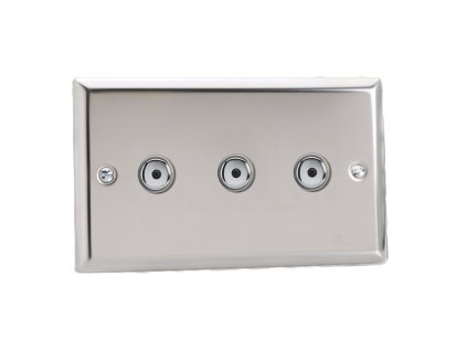 Designový vypínaè Tlaèítkový vypínaè IMPULSE - 3-modulový jednosmìrný (è.1) 0-100 W (max 10 LEDs) 0.9A 1-pólový LED s dálkovým KLASICKÉ - letìný chrom / chromová tlaèítka, IJCI103
