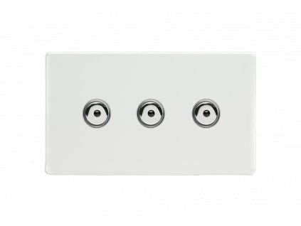 Designový vypínaè Tlaèítkový vypínaè IMPULSE - 3-modulový jednosmìrný (è.1) 0-100 W (max 10 LEDs) 0.9A 1-pólový LED s dálkovým BEZROUBKOVÉ - prémiová bílá / chromová tlaèítka, IJDQI103S