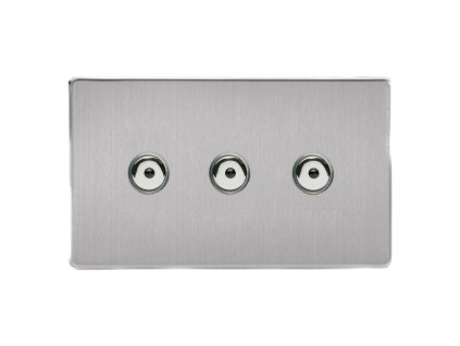 Designový vypínaè Tlaèítkový vypínaè IMPULSE - 3-modulový jednosmìrný (è.1) 0-100 W (max 10 LEDs) 0.9A 1-pólový LED s dálkovým BEZROUBKOVÉ - kartáèovaná ocel / chromová tlaèítka, IJDSI103S