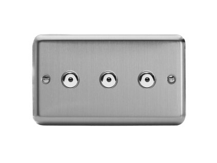 Designový vypínaè Tlaèítkový vypínaè IMPULSE - 3-modulový jednosmìrný (è.1) 0-100 W (max 10 LEDs) 0.9A 1-pólový LED s dálkovým KLASICKÉ - matnì chromová / chromová tlaèítka, IJSI103