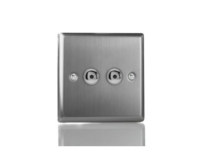 Designový vypínaè Tlaèítkový vypínaè IMPULSE - 2-modulový jednosmìrný (è.1) 0-100 W (max 10 LEDs) 0.7A 1-pólový LED s dálkovým KLASICKÉ - kartáèovaná ocel / ocelová tlaèítka, IJTI102