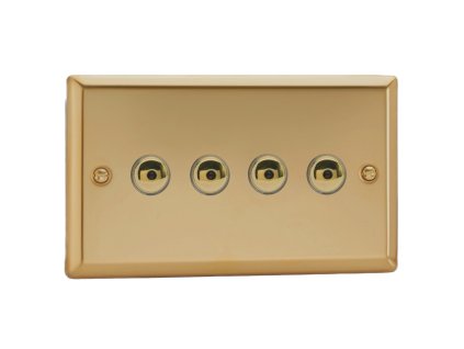 Designový vypínaè Tlaèítkový vypínaè IMPULSE - 4-modulový jednosmìrný (è.1) 0-100 W (max 10 LEDs) 0.7A 1-pólový LED s dálkovým KLASICKÉ - letìná mosaz / mosazná tlaèítka, IJVI104