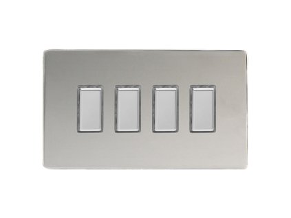 Designový vypínaè Tlaèítkový vypínaè IMPULSE - 4-modulový schodiový (è.6) 1-pólový BEZROUBKOVÉ - letìný chrom / chromová tlaèítka, JDCES004S