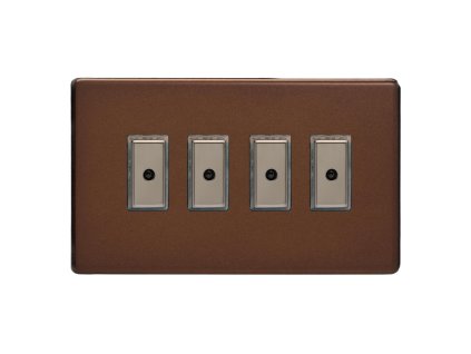 Designový vypínaè Tlaèítkový vypínaè IMPULSE - 4-modulový jednosmìrný (è.1) 0-100 W (max 10 LEDs) 0.7A 1-pólový LED s dálkovým V-Pro BEZROUBKOVÉ - moka / èerné (lesklé) iridium, JDME104S