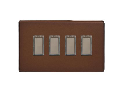 Designový vypínaè Tlaèítkový vypínaè IMPULSE - 4-modulový schodiový (è.6) 1-pólový BEZROUBKOVÉ - moka / èerné (lesklé) iridium, JDMES004S