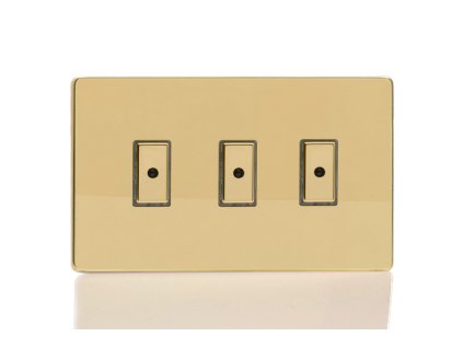 Designový vypínaè Tlaèítkový vypínaè IMPULSE - 3-modulový jednosmìrný (è.1) 0-100 W (max 10 LEDs) 1.1A 1-pólový LED s dálkovým V-Pro BEZROUBKOVÉ - letìná mosaz / mosazná tlaèítka, JDVE103S
