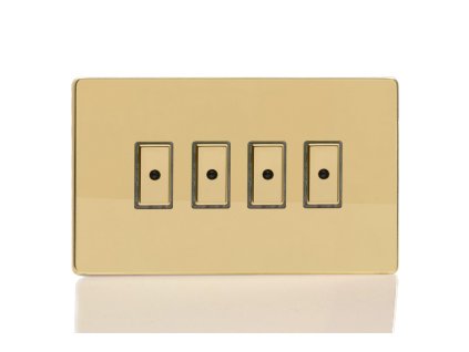 Designový vypínaè Tlaèítkový vypínaè IMPULSE - 4-modulový jednosmìrný (è.1) 0-100 W (max 10 LEDs) 0.7A 1-pólový LED s dálkovým V-Pro BEZROUBKOVÉ - letìná mosaz / mosazná tlaèítka, JDVE104S