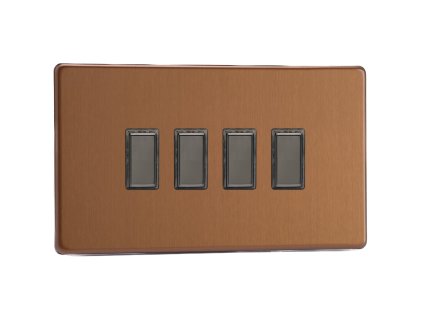 Designový vypínaè Tlaèítkový vypínaè IMPULSE - 4-modulový schodiový (è.6) 1-pólový BEZROUBKOVÉ - kartáèovaný bronz / èerné (lesklé) iridium, NOIMG