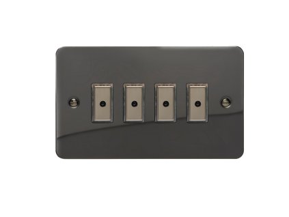 Designový vypínaè Tlaèítkový vypínaè IMPULSE - 4-modulový jednosmìrný (è.1) 0-100 W (max 10 LEDs) 0.7A 1-pólový LED s dálkovým V-Pro ULTRAPLOCHÉ - èerné (lesklé) iridium / èerné (lesklé) iridium, JFIE104
